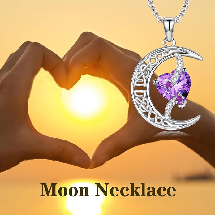 TOUPOP Moon and Star Birthstone Necklace for Women 925 Sterling Silver Celtic Moon Jewelry Birthday Mothers Day Gifts for Mom Wife Her