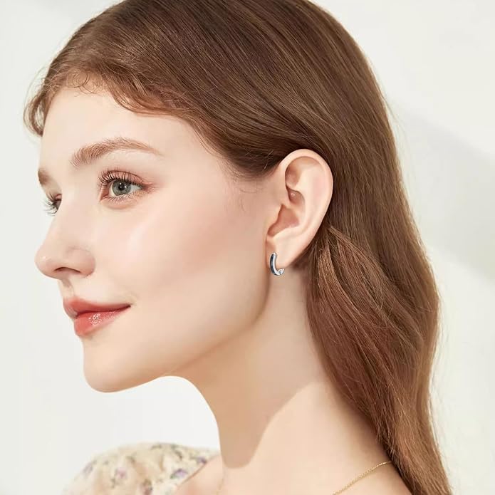 CUOKA MIRACLE 925 Sterling Silver Opal Hoop Earrings for Women - Opal Hinged Huggie Hoops, Hypoallergenic Small Hoop Earrings for Sensitive Ears, Dainty Everyday Jewelry Birthday Christmas Gift