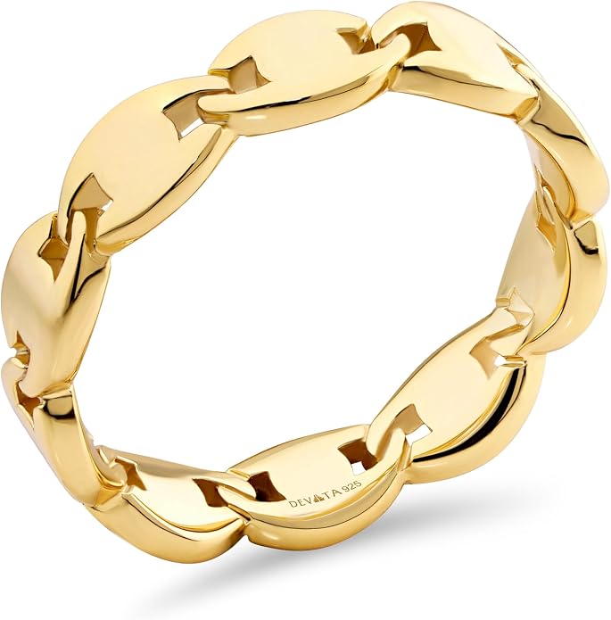 DEVATA Gold or Rhodium Plated Sterling Silver 925 – Eternity, Band Ring for Women – Heart, Knot, Clover, Infinity, Mariner, Cable, Curb, Cuban, Figaro, Daisy, Rope, Ribbed, Dome