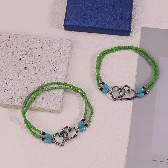2PC Ankle Bracelets for Women Beaded Heart Ankle Bracelet Waterproof Bohemian Big Plus Size Anklets Summer Beach Accessories Boho Jewelry