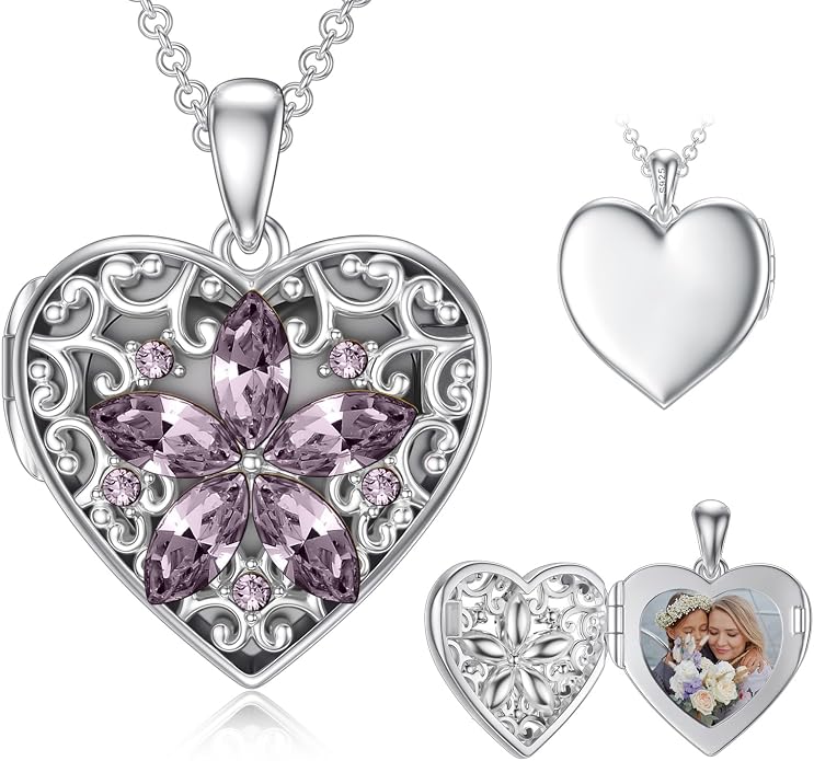 Dorunmo Personalized Locket Necklace 925 Sterling Silver that Holds Pictures Butterfly Birthstone Photo Heart Locket Custom Jewelry Congratulations New Beginnings New Job Gifts for Women