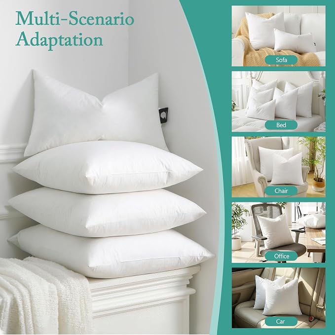 BPC Luxury Feather Down 24x24 Pillow Inserts Set of 2, Soft Fluffy Throw Pillow Inserts, 100% Organic Cotton Cover, Square Pillows for Couch, Living Room, Bed, Sofa
