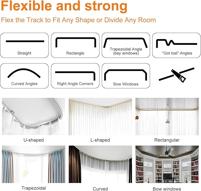 Room Divider Curtains Flexible Ceiling Tracks set Curtain track Ceiling Mount Blackout Curtain for Living Room Bedroom Ceiling Curtain Rod Privacy Divider Panel W120xH84 GreyishWhite Drape&Black rail