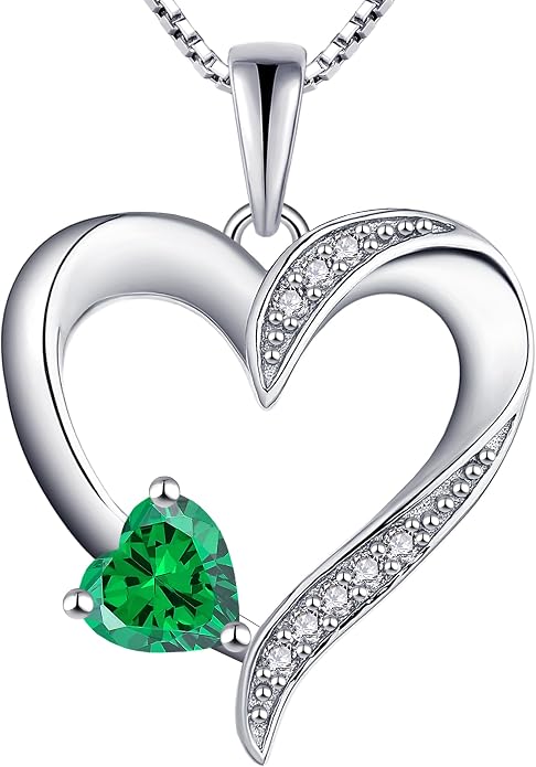 YL Heart Necklace 925 Sterling Silver Love Heart Pendant Birthstone Jewelry for Women