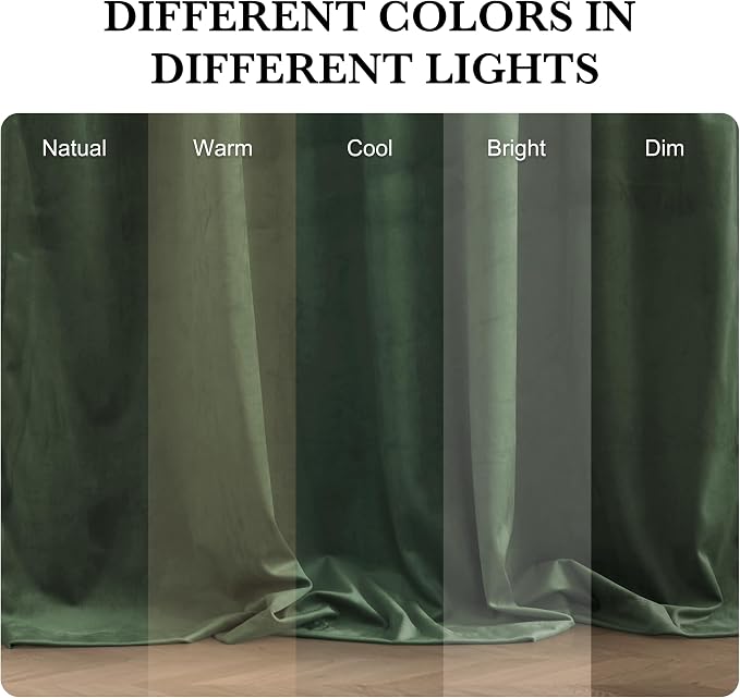 RYB HOME Army Green Velvet Curtains for Bedroom Living Room, Thermal Insulated Privacy UV Heat Blocking Luxurious Soft Rod Pocket Back Tab Drapes for Nursery, 52" W x 120" L, 2 Panels
