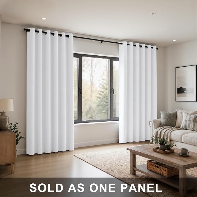 KOUFALL 84 x 96 Inches Long White Curtains, Semi Blackout Extra Wide Living Room Privacy Keep Heat Curtains with Grommet Top, 1 Panel