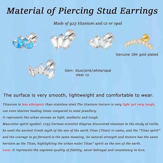 Lantine G23 Titanium Helix Piercing Jewelry Opal 16g Flat Back Stud Earrings Climber Labret Cartilage Tragus Daith Piercing Jewelry
