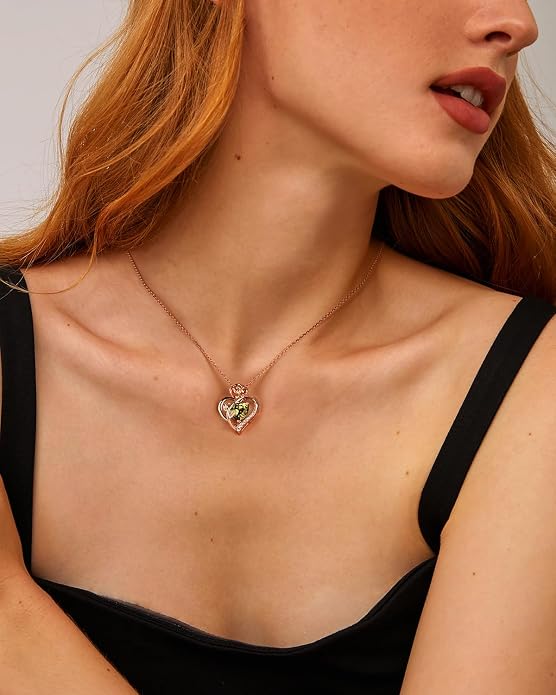 Anniversary Birthday Gifts for Women - Heart Birthstone Necklace: 925 Sterling Silver Rose/White/Yellow Gold Pendant Necklaces Gold Jewelry Gift for Wife Girlfriend Mom Daughter Grandma
