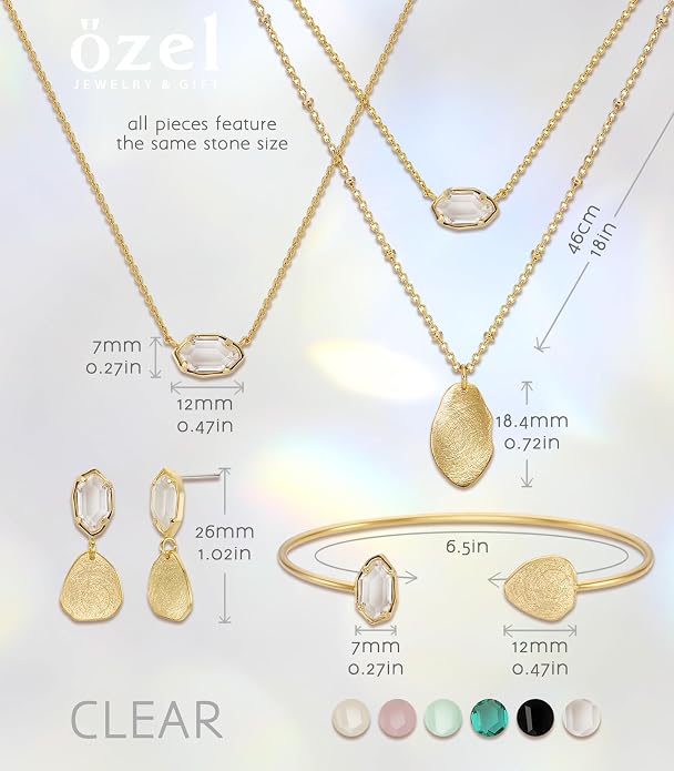 OZEL JEWELRY & GIFT Layered Gold Necklaces for Women - Crystal Colorful Delicate Cutting Pendant Necklace - 18K Gold Plated - Birthday Gifts (Made in Korea)