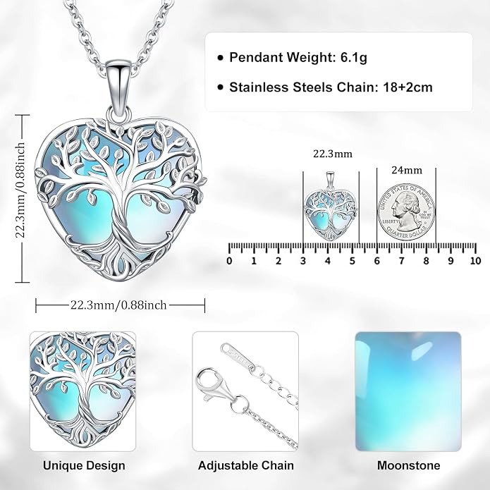 Tree of Life Necklace for Women Moonstone/Turquoise/Amethyst Pendant Boho Necklace Fine Jewelry Gifts for Wife Mom Grandmother