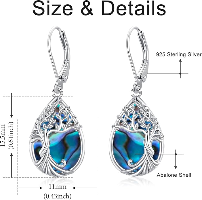 Odinstone 925 Sterling Silver Earrings Tree of Life Teardrop Moonstone Dangle Drop Leverback Earrings for Women