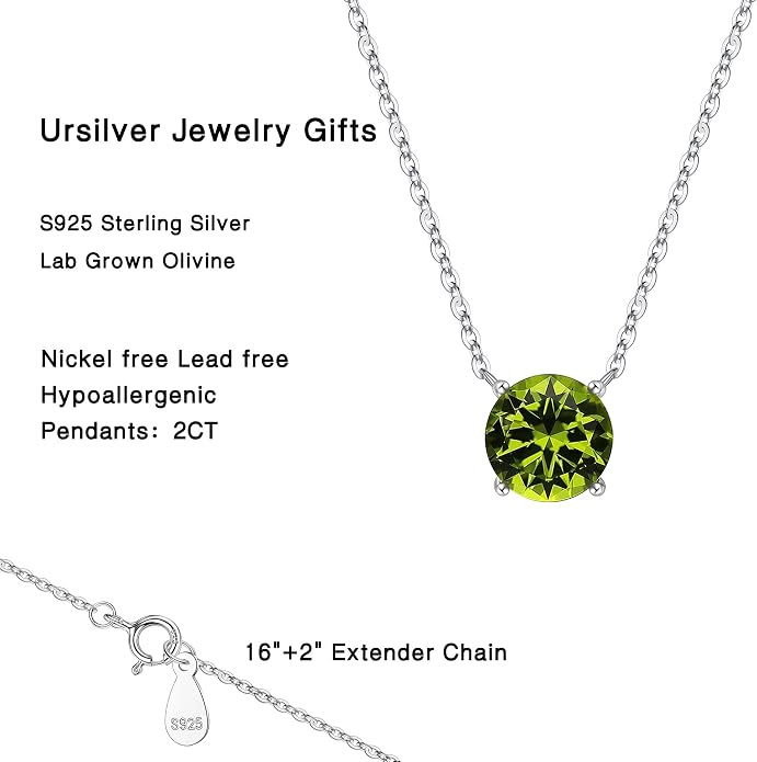 Ursilver Round Birthstone Necklace and Birthstone Earrings for Women sets - S925 Sterling Silver 12 Months Birthstone Necklace for Women Girls Jewelry Birthday Gifts