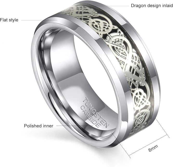 Frank S.Burton 6mm 8mm Celtic Tungsten Rings for Men Women Dragon Design Tungsten Carbide Wedding Band Comfort Fit Size 4-13