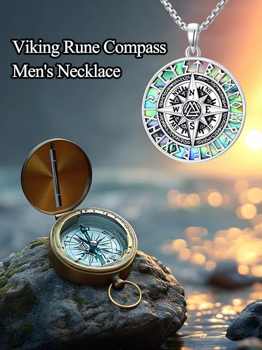 POIUY Graduation Gifts for Men, Compass Necklace, 18k White & Black Gold Plated - Compass Pendant, Graduation Jewelry, Anniversary Birthday Gift for Graduates College Students Son Brother Him