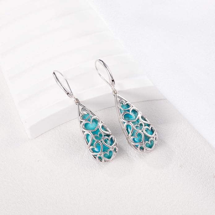 Turquoise Earrings for Women Western Jewelry for Women 925 Sterling Silver Earrings Turquoise Drop Earrings Boho Vintage Earrings