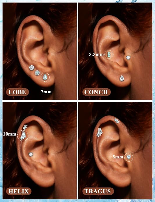 16G Astm F136 Titanium Internal Thread Flat Back Earrings Nose Studs Tragus Forward Helix Conch Cartilage Lobe Earrings Stud Medusa Labret Monroe Lip Ring Piercing Jewelry For Women Men