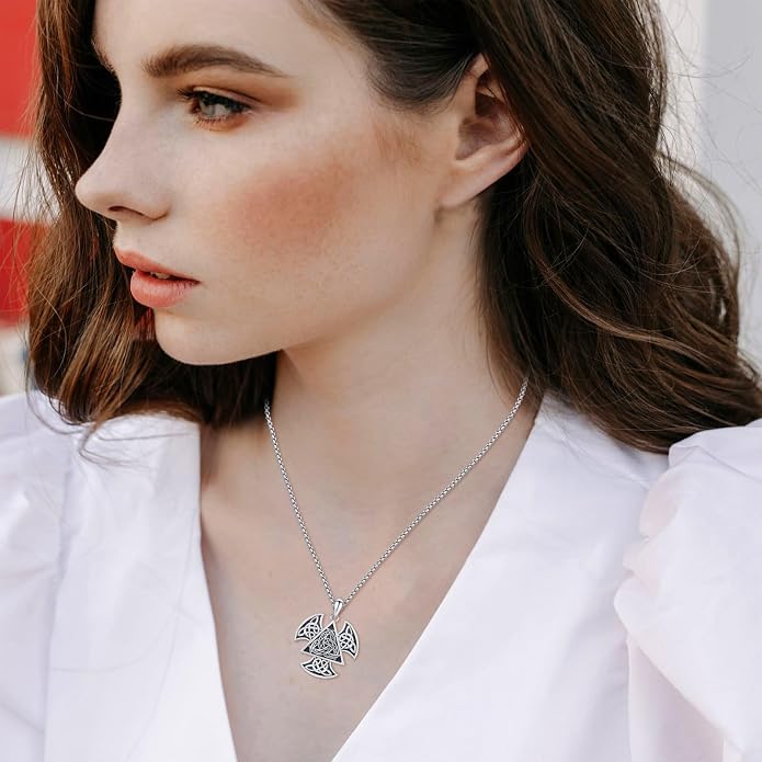 Viking Necklace 925 Sterling Silver Celtic Nordic Runes Amulet Necklace Viking Jewelry for Men Women