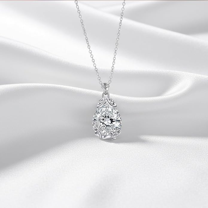 POPLYKE Sterling Silver Gemstone Teardrop Pendant Necklace Crystal Jewelry for Women