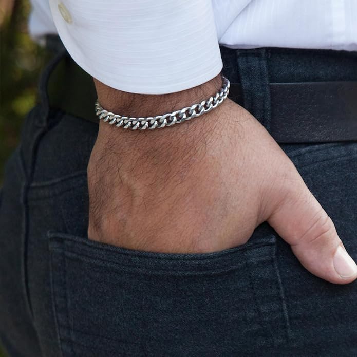 Cross Bracelet for Men, Silver/Gold/Black Mens Cross Bracelets Stack Stainless Steel Cuban Link Chain Bracelet Set Non Tarnish Adjustable Chunky Mens Jewelry Gifts for Men Dad Him Father's Day
