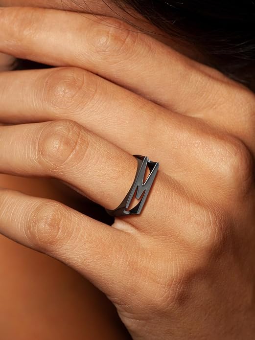 SILVERCUTE 925 Sterling Silver Initial Rings for Women,Adjustable Capital Letter Ring Hypoallergenic,Minimalist 925 Silver Rings for Mother Daughter