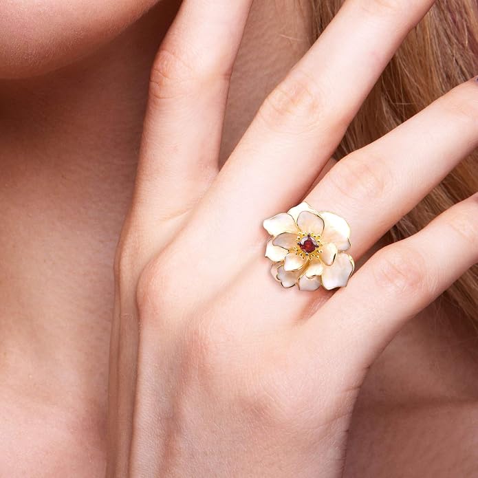 Santuzza 925 Sterling Silver Enamel Flower Statement Ring for Women