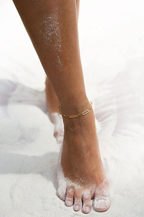 LOYATA Dainty Ankle Bracelet,14K Gold Plated Tiny Bead Anklet Dainty White Cubic Zirconia Cross Tassel Foot Chain Cute Lucky Moon Evil Eye Foot Jewelry Boho Anklets for Women
