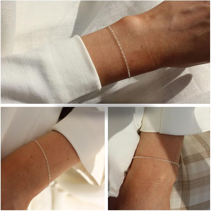 NOKMIT Solid 925 Sterling Silver Bracelets for Women, Dainty Interlocking Circles Cubic Zirconia Adjustable Chain Bracelet, Trendy Stackable Link Bracelets, Simple Cute Jewelry Gifts