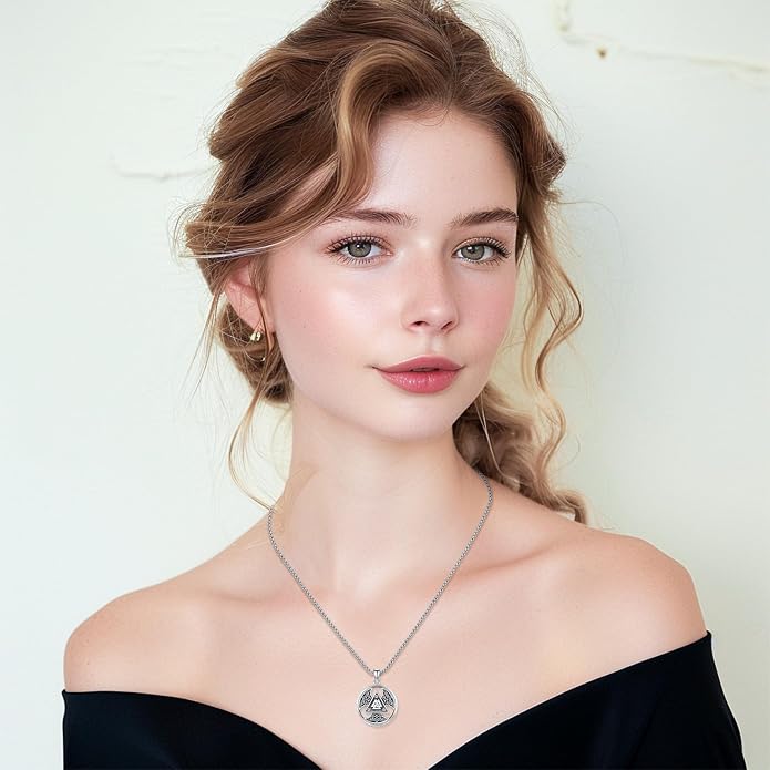Thors Hammer Necklace/Viking Tree of Life/Valknut/Vegvisir/Triskelion/Sword/Spear Point Arrowhead/Urn Necklace for Ashes/Compass Necklace 925 Sterling Silver Amulet Jewelry for Men Women
