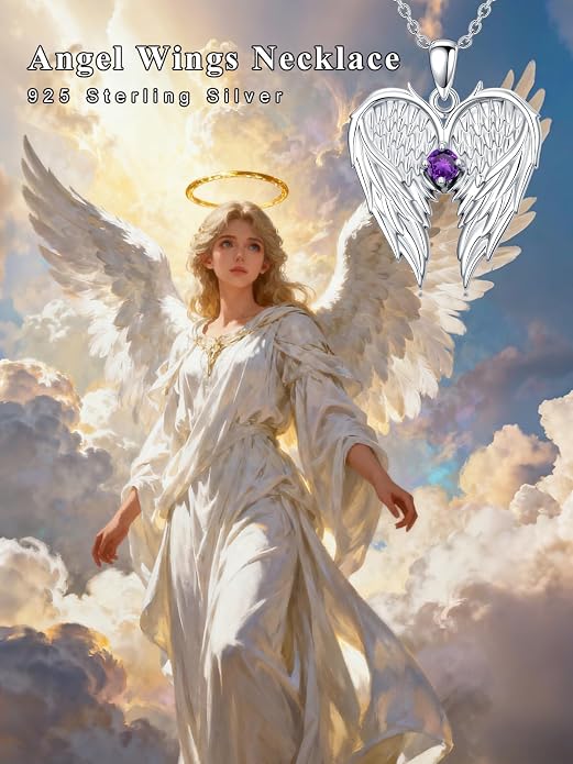 Dorunmo Guardian Angel Wing Pendant Birthstone Heart Necklace Birthday Jewelry Gifts for Women Mom Wife Daughter