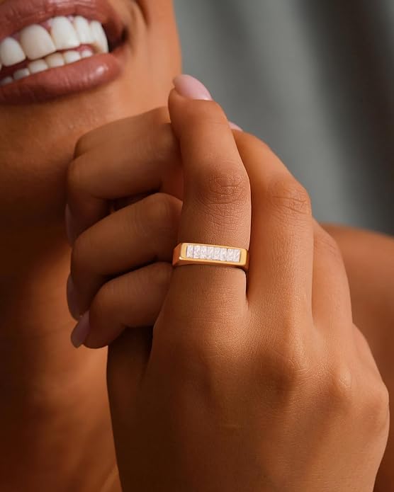 YeGieonr Gold Rings for Women Non Tarnish - 18K Gold Plated Stainless Steel Chunky Oval Statement Ring, Dainty Thick Waterproof Stackable Ring