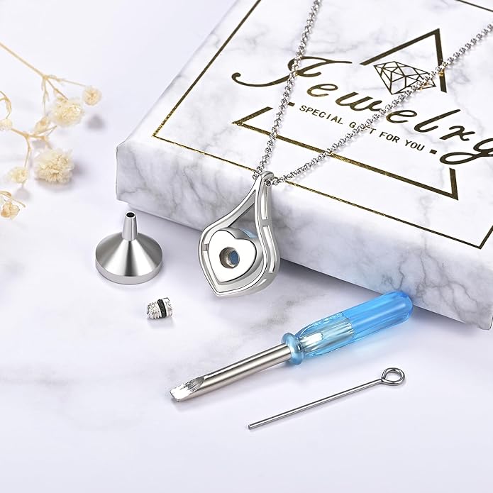 Cremation Jewelry 925 Sterling Silver Teardrop Urn Necklace for Ashes Heart Shape Memorial Keepsake Pendant for Human Ashes for Women Gift