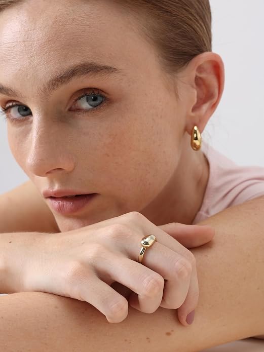 FRUMOS Non Tarnish Gold Wedding Band Rings For Women,14k Gold Stacking Rings,Open Statement Band Rings,Valentines Mother Christmas,size 6-9