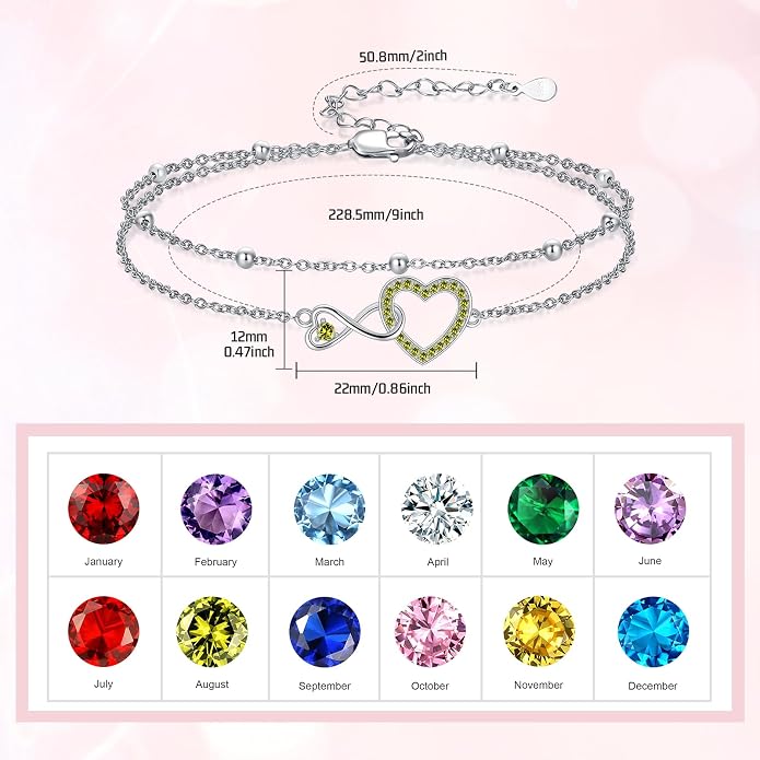 Anklet for Women 925 Sterling Silver Double Infinity Ankle Bracelet Waterproof Summer Jewelry Anniversary Birthday Gifts for Her