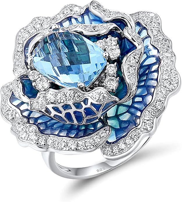 Santuzza 925 Sterling Silver Enamel Flower Statement Ring for Women
