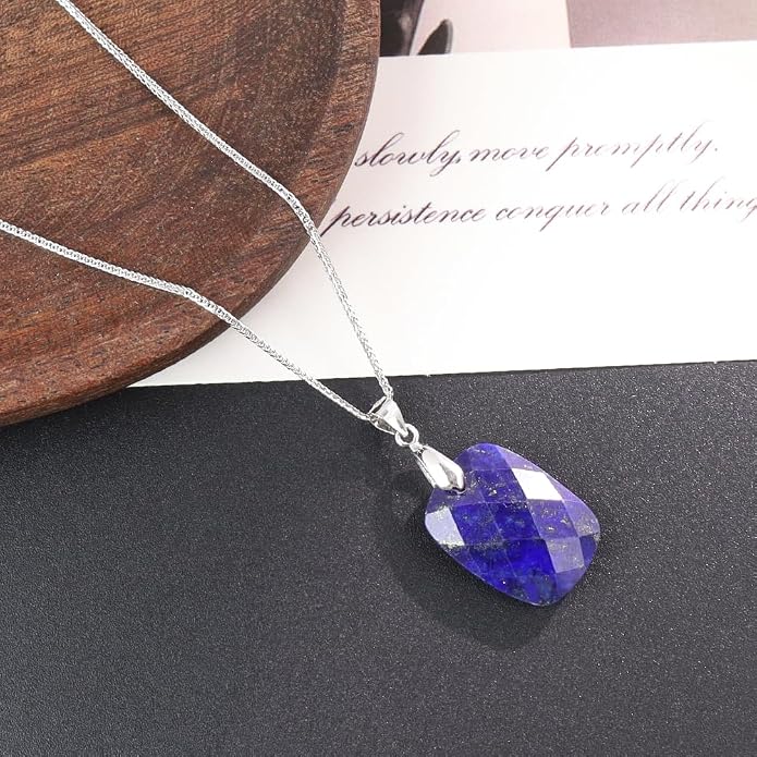 iSTONE 925 Sterling Silver Natural Crytral for Womens Pendant Necklace, Gemstone Birthstone with 17.8" Silver Chain Ladies