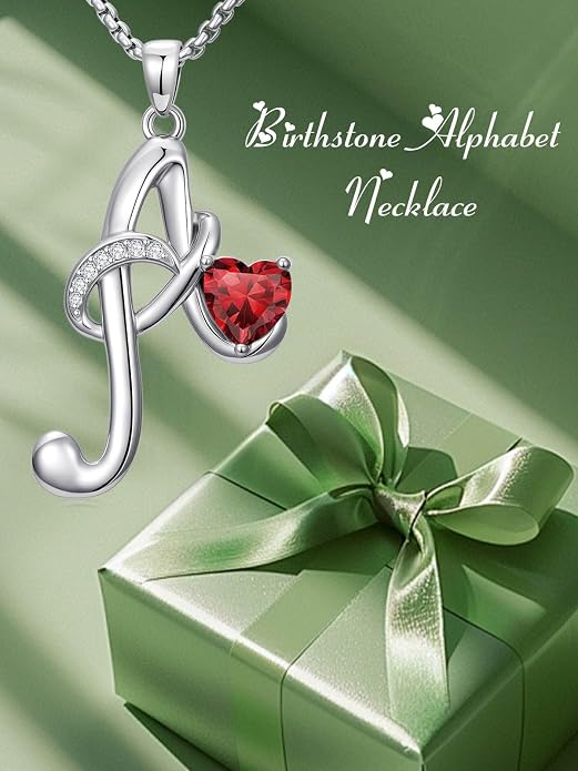 Birthday Gifts for Women Alphabet A to Z Initial Birthstone Pendant Necklaces for Women - 18k White Gold Plated Personalized Name Jewelry Anniversary Graduation Gifts for Wife Her Daughter Girlfriend(with Gift Box)