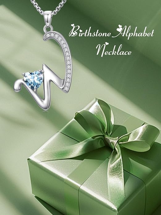 Birthday Gifts for Women Alphabet A to Z Initial Birthstone Pendant Necklaces for Women - 18k White Gold Plated Personalized Name Jewelry Anniversary Graduation Gifts for Wife Her Daughter Girlfriend(with Gift Box)