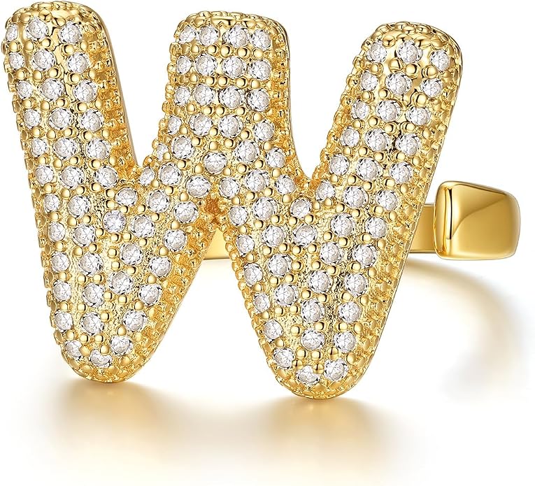 KeyStyle Bold Initial Letter Rings Adjustable, GoldChic Jewelry Women Gold Statement Ring Personalized Engraved Women’s Open Signet Ring for Party (Gold, White Gold, Black)