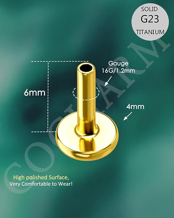 COCHARM 14K Solid Gold Helix Cartilage Tragus Earring Stud 16g Yellow Gold Threadless Tragus Cartilage Helix Conch Piercing Jewelry Flat Back Lip Labret Medusa Monroe Piercing Stud