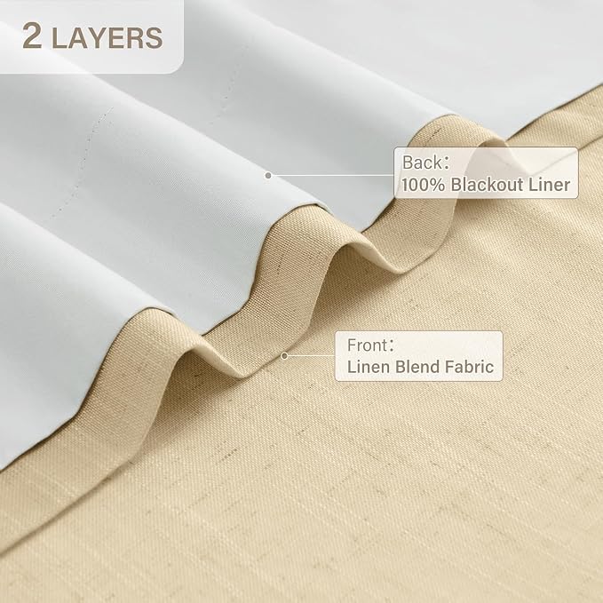 CAPALOCA Pinch Pleated Curtains Blackout, Linen Blackout Curtains 108 inches Long 2 Panels Set for Bedroom, Thermal Insulated Pinch Pleated Drapes for Living Room, 40"W x 108"L (Pack of 2), Dark Linen