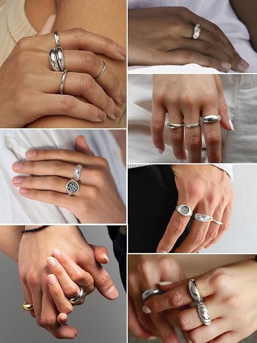 GOLDCHIC JEWELRY Chunky Dome Ring for Women, Stainless Steel Bold Stacking Croissant Statement Ring For Men (Size 7-12, Custom)