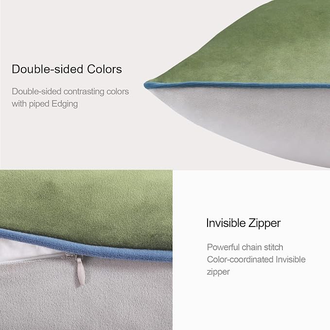 Velvet Throw Pillow Covers 18x18 Inch Set of 4 Decorative Velour Pillowcases Double-Colored Cushion Covers for Sofa Couch,Cold-Edge