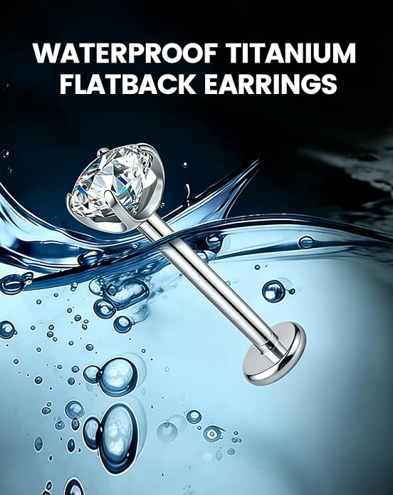 3Pairs Moissanite Earrings G23 Implant Grade Titanium Earrings for women Men, Flat Back Earrings Hypoallergenic Internal Thread Tragus lip nose Piercing Jewelry 18G 6/8MM Post with tool Round/Princess Cut Certified 3-5MM