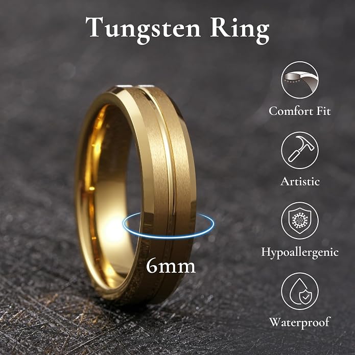 King Will Tungsten Carbide Wedding Band for Men Women-6/8/10mm Width Multicolor Available with Grooved Center Wedding Ring Suitable for Work, Gym Comfort Fit Size 4-16