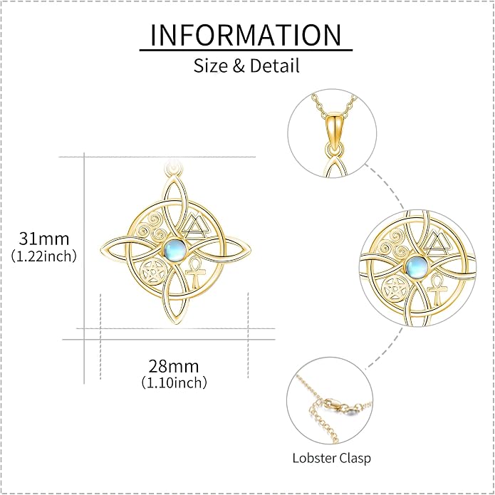YAFEINI Sterling Silver Witches Knot Pendant Necklace - Celtic Cross Witch Jewelry Amulet Gifts for Women