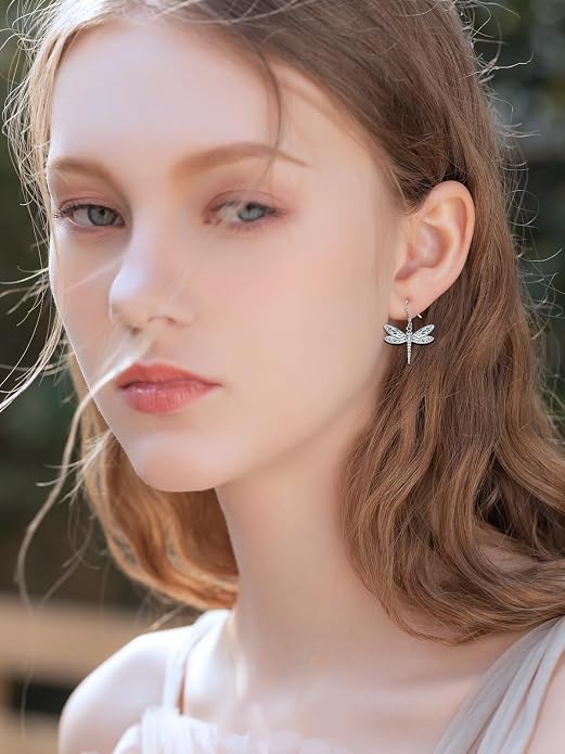 Midari Hummingbird/Butterfly/Lotus Earrings for Women 925 Sterling Silver Abalone Shell Animal Earrings Dangle for Women Abalon Moonstone Jewelry Gifts for Women Mom