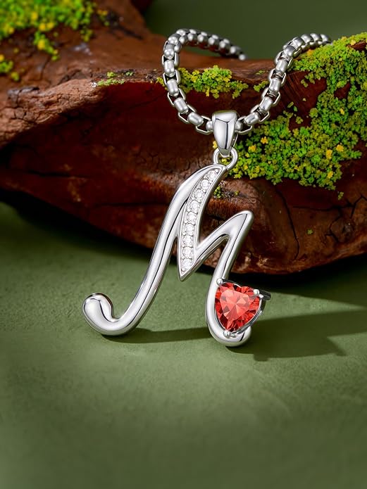 Birthday Gifts for Women Alphabet A to Z Initial Birthstone Pendant Necklaces for Women - 18k White Gold Plated Personalized Name Jewelry Anniversary Graduation Gifts for Wife Her Daughter Girlfriend(with Gift Box)
