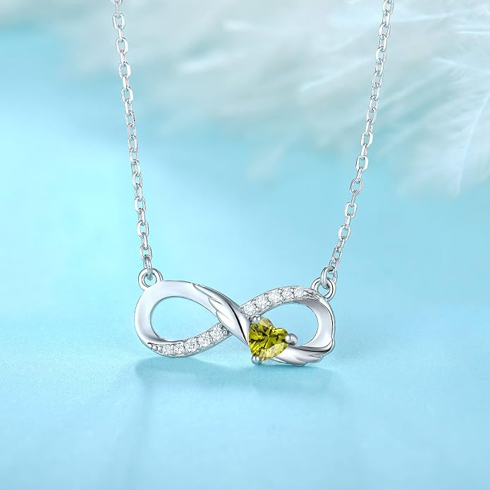 STARCHENIE Infinity Necklace 925 Sterling Silver Angel Wings Heart Birthstone Necklace for Women