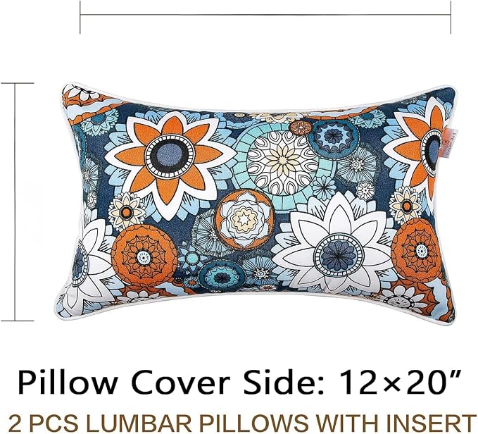 JMGBird 12×20 Patio Pillows Outdoor Waterproof Pillow Cover with Insert | Outdoor Lumbar Pillows Pack of 2 Water-Repellent Throw Pillows with Insert Rectangular Decorative Cushion