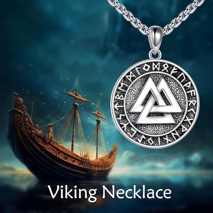 URONE Men Viking Pendant Necklace Sterling Silver Norse Viking Jewelry